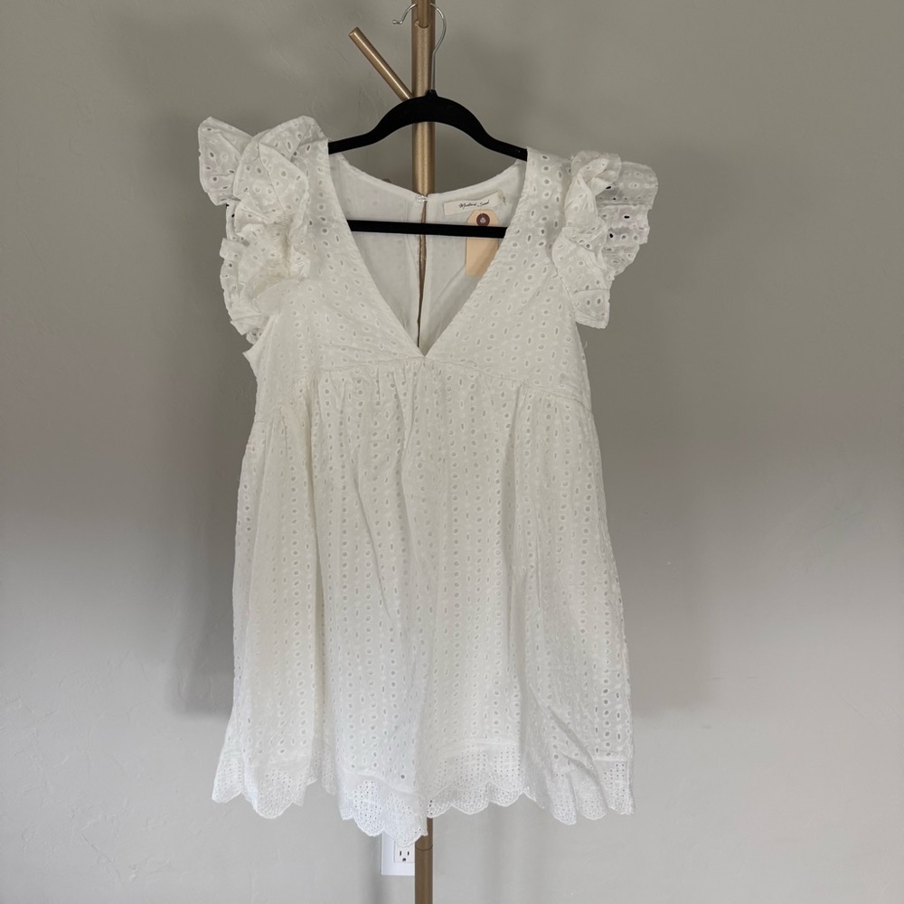 NWT Mustard Seed White Eyelet Flutter Sleeve Babydoll Dress